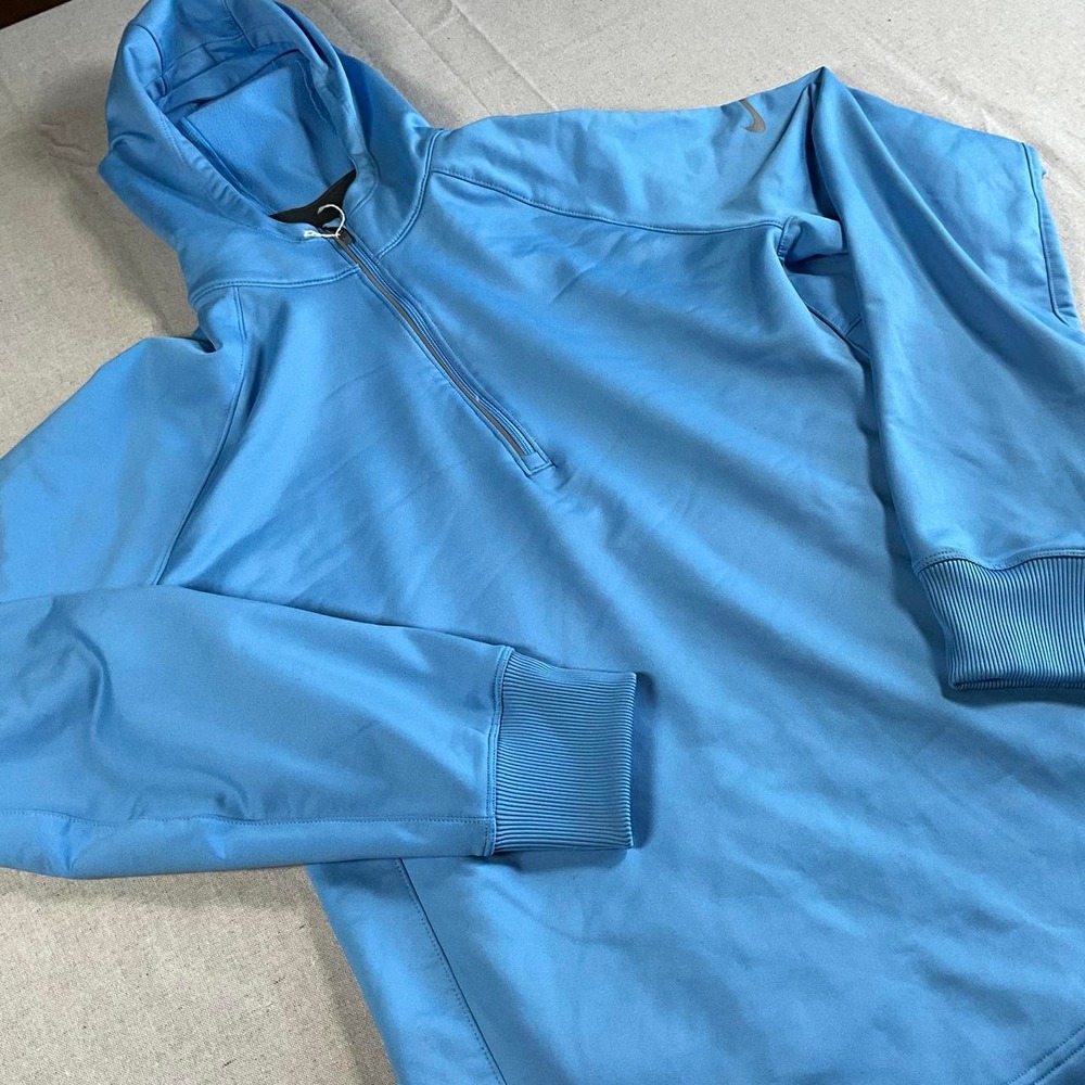 Womens Nike Dri-FIT Baby Blue Hooded Long-Sleeve Back Pocket Quarter Zip(XLarge)